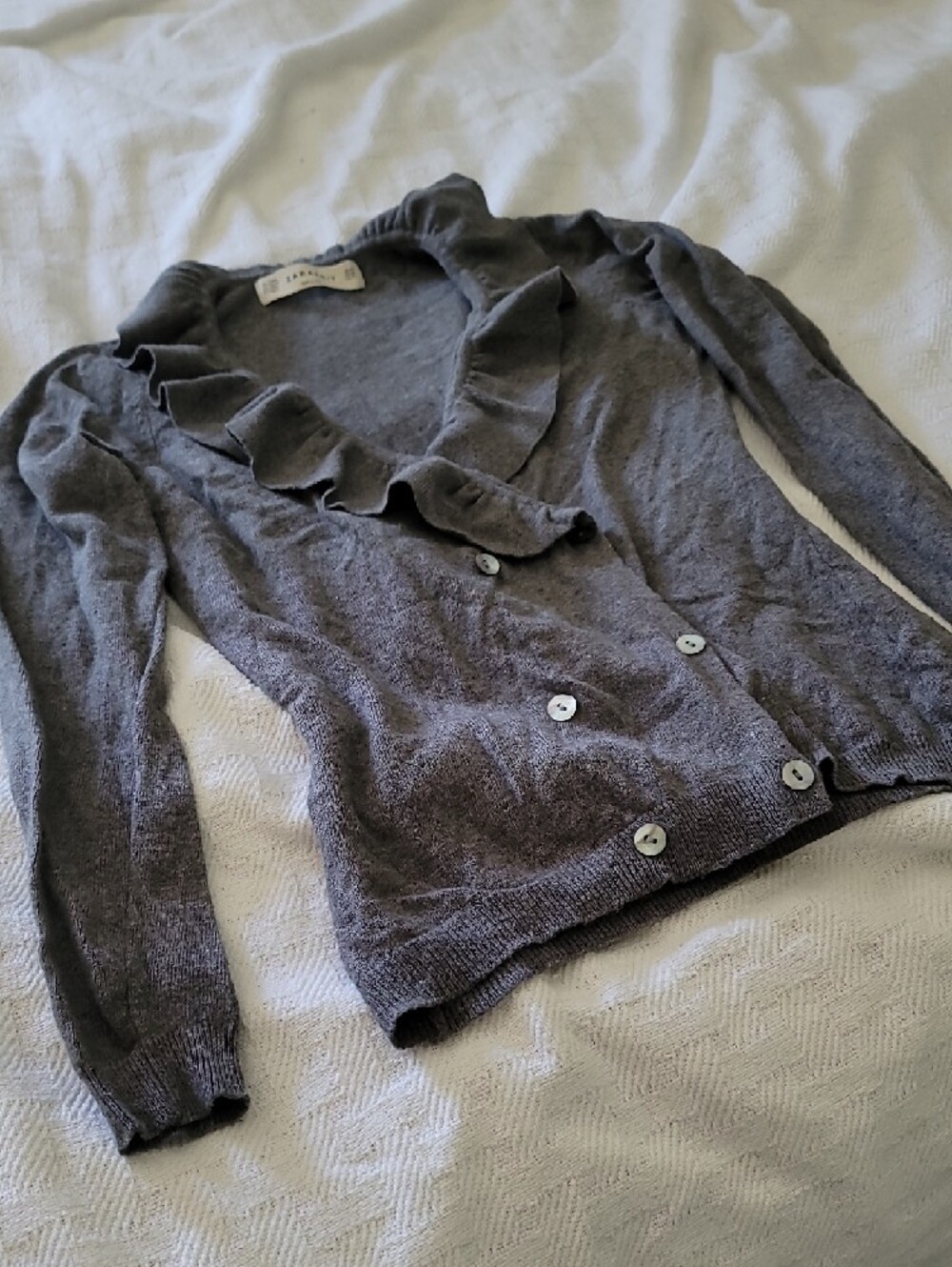 Zara Gray Ruffle-Trim Button Cardigan - Picture 5 of 6